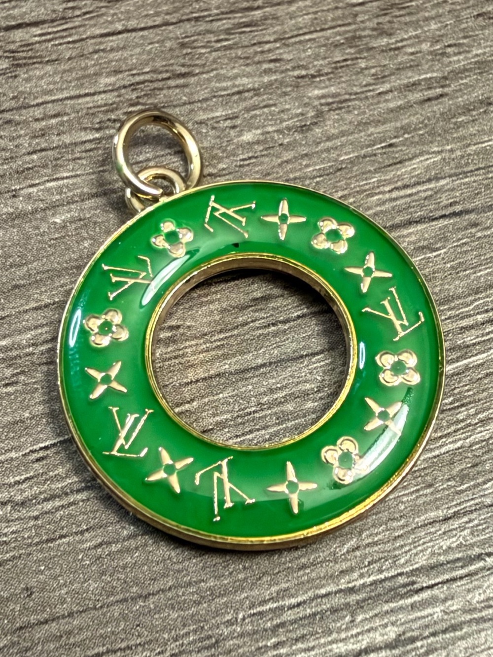 Louis Vuitton Green Enamel Circle Pendant Necklace  Pendant